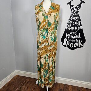 💥121 Dressbarn Sleeveless Button Down V Neck Floral Crepe Maxi Dress